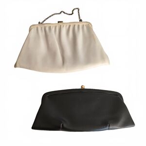 Vintage Handbag LOT Bundle 2 Pack Cream + Black Leather Shoulder Bag,  Clutch